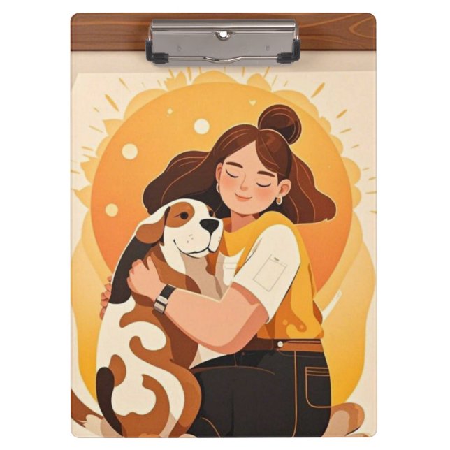 Liebliches Mädchen und Hundehug Klemmbrett (Vorderseite)