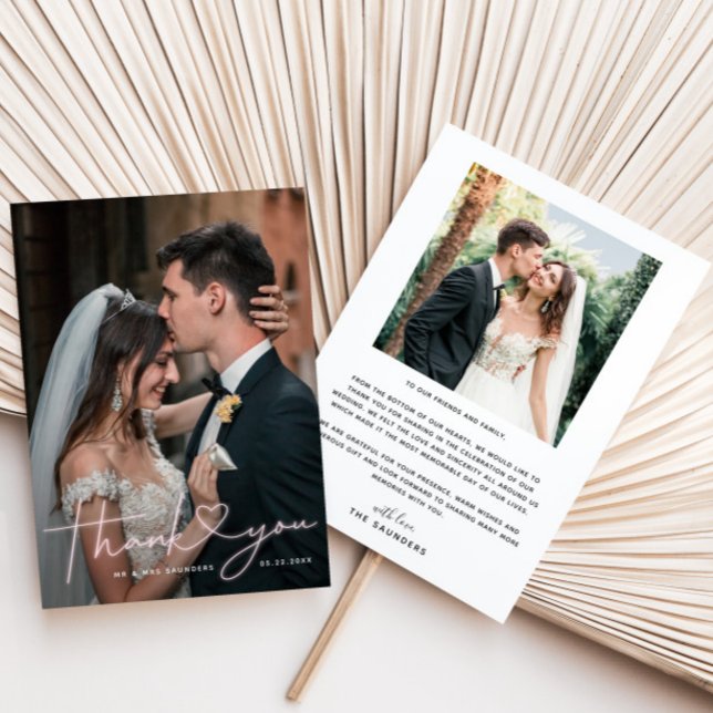 Liebliches Pink Neon Sign Wedding Foto Dankeskarte (Von Creator hochgeladen)