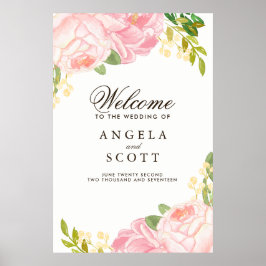 Liebliches Pink Peony Welcome Sign (24x36) Poster