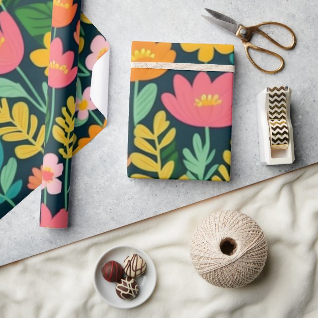 Liebliches rosa Blume Wrapping Paper Geschenkpapier (Kunsthandwerk)