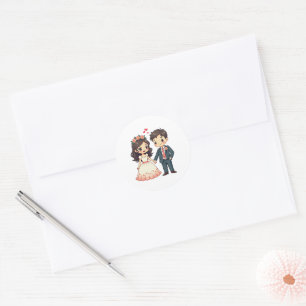 Liebliches Vintage Wedding Couple - Kawaii Style Runder Aufkleber