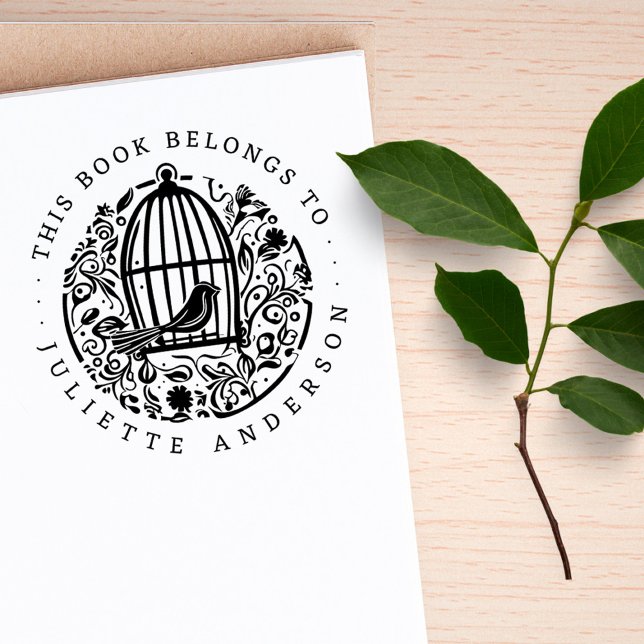 Liebliches Vintages Blumenvogel-Käfig Individuelle Gummistempel (Von Creator hochgeladen)