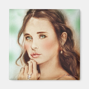 Liebliches Vintages Girl Square Magnet - Lady of S