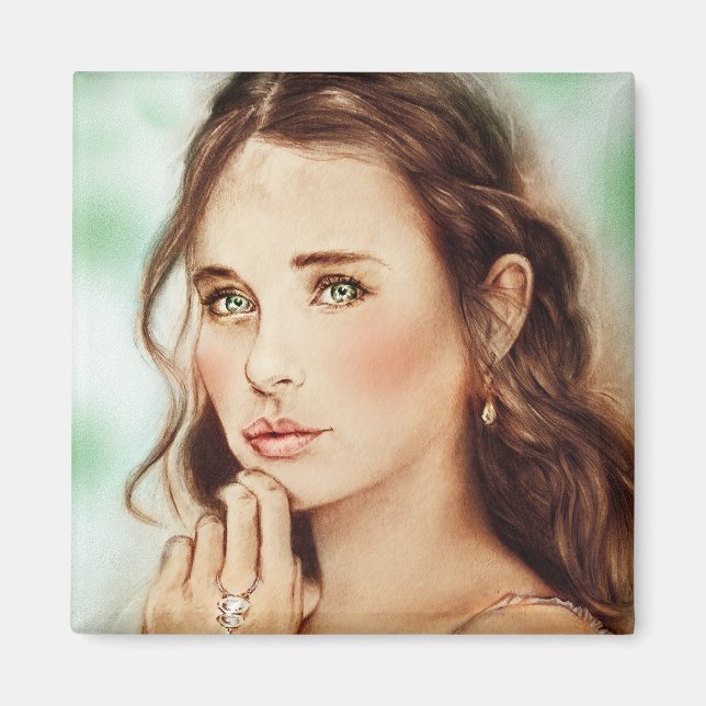 Liebliches Vintages Girl Square Magnet - Lady of S (Vorne)