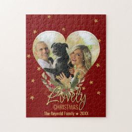 Liebliches Weihnachts-Foto Heart Gold Glitzer Star Puzzle