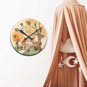 Liebliches Woodland Hirsche Landschaft Zuhause Kin Runde Wanduhr