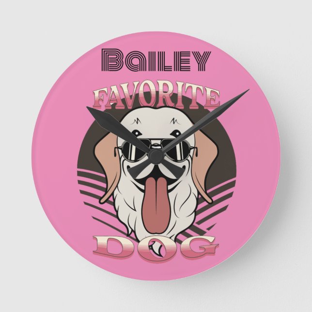 Liebling, lustiger niedlicher Hund, Mama/Papa Runde Wanduhr (Vorderseite)