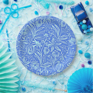 Lieblings-Blumenmuster in Blau Pappteller