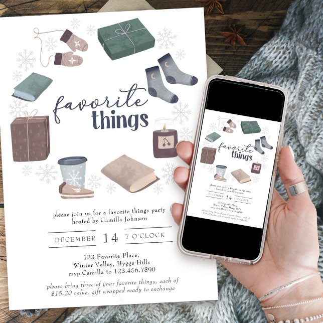 Lieblings-Dinge Winter-Kranz-Geschenkbörse Party Einladung (Favorite Things holiday gift exchange party invitation)