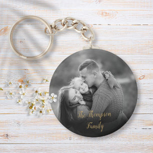 Lieblings-Familien Schwarz-Weiß-Foto Gold Schrift Schlüsselanhänger