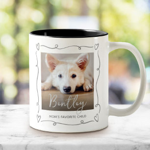 Lieblings-Kinderfoto der Hundemama Herz Grau Doodl Zweifarbige Tasse