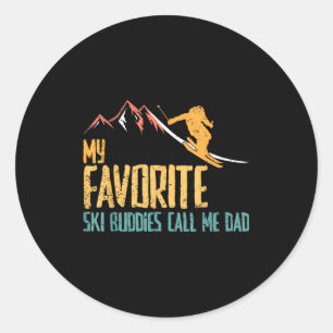Lieblings-Skikumpels nennen Papa Retro-Vintage-Ski Runder Aufkleber