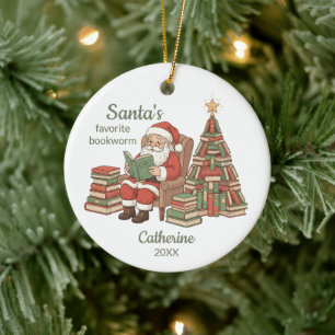 Lieblingsbuchwurm-Name und -Jahr von Santa Keramik Ornament