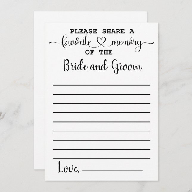 Lieblingsgedächtnis der "Bride Groom Advice Card" Einladung (Vorne/Hinten)