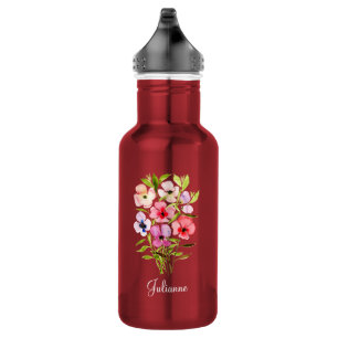 Liebloses Wasserfarben-Wildblumenbouquet mit Namen Edelstahlflasche