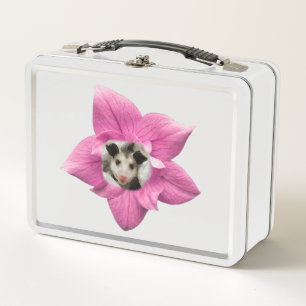 Liebreizend süßes Baby lächelndes Opossum Floral Metall Brotdose