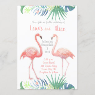 Liebreizendes Märchen Für Zwei Flamingo Tropische  Einladung