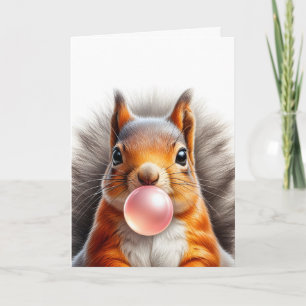 Liebreizendes rotes Eichhörnchen bläst Bubble Gum  Karte