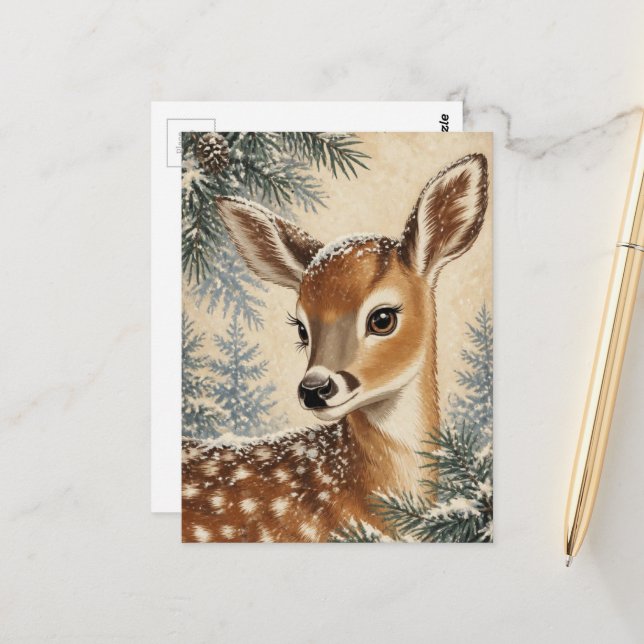 Liebreizendes Winterfawn Postkarte (Vorderseite/Rückseite Beispiel)