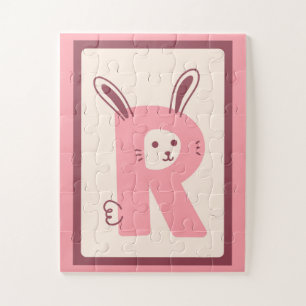 Liebreiziger Buchstabe "R"-Hase Alphabet Kunst Dru Puzzle