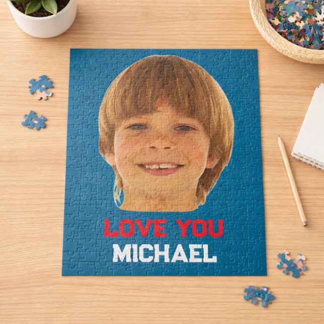 Liebst du Junge Benutzerdefiniertes Foto Name Mode Puzzle (Love You Michael Custom Photo Name Modern Jigsaw Puzzle)