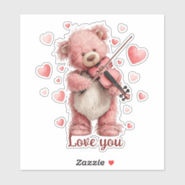 Liebst Du Teddy mit Violine Aufkleber