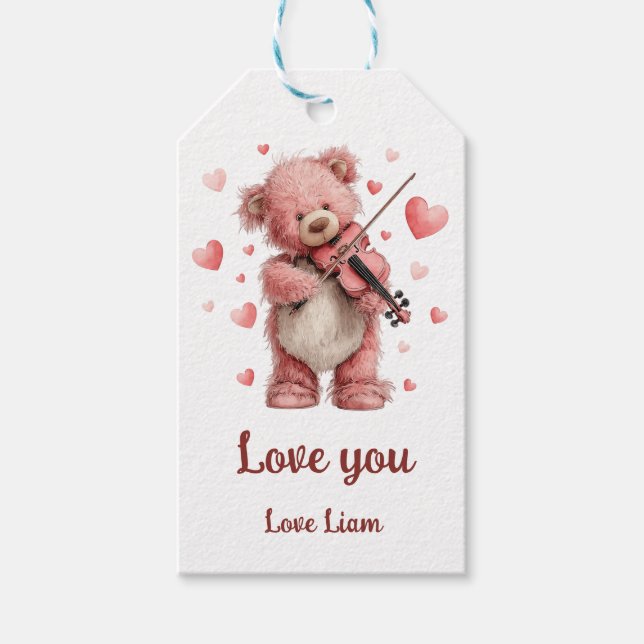 Liebst du Teddy mit Violine Geschenkanhänger (Vorderseite)