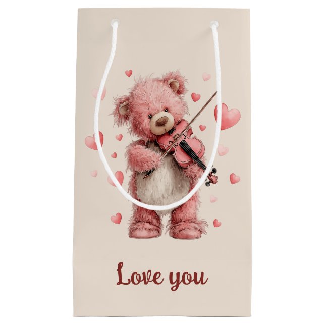Liebst du Teddy mit Violine Kleine Geschenktüte (Vorderseite)