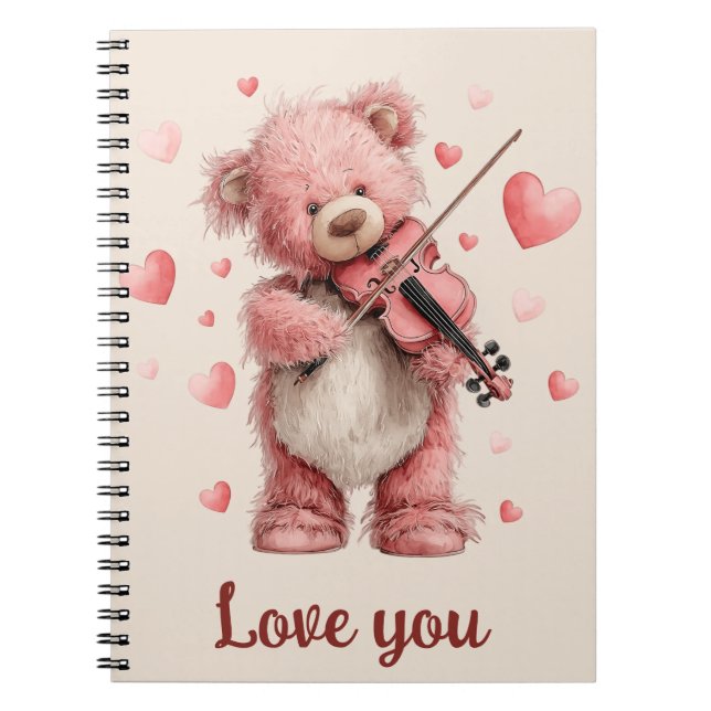 Liebst Du Teddy mit Violine Notizblock (Vorderseite)