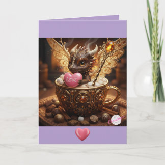 Liebstes Drachen-Valentins-Hot-Cocoa-und-Gold-Vday Karte