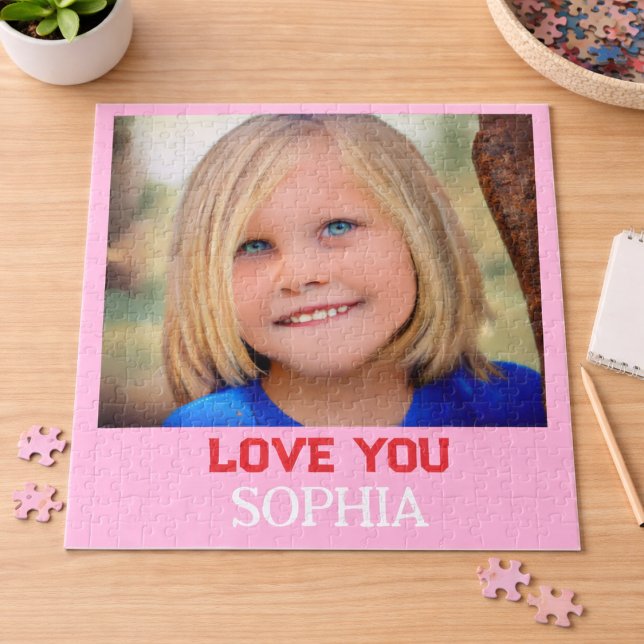 Liebstes Mädchen Benutzerdefiniertes Foto Name Mod Puzzle (Love You Girl Custom Photo Name Modern Jigsaw Puzzle)