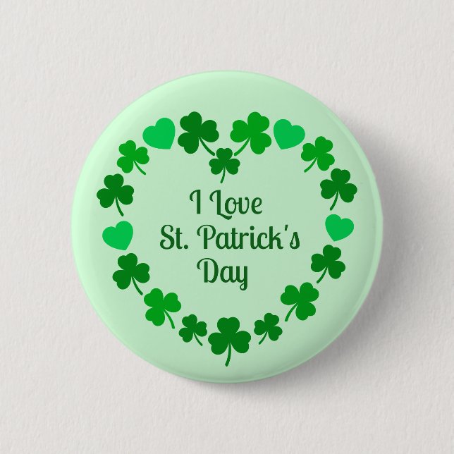 Liebstes St. Patrick's Day Shamrock und Herz Kranz Button (Vorderseite)