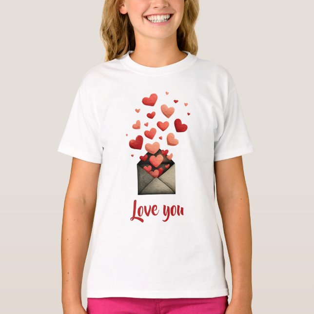 Liebstes-Valentinstag-Umschlag-Design T-Shirt (Vorderseite)