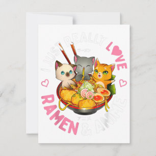 Liebt Anime und Ramen japanische Nudeln Neko Kawai Einladung