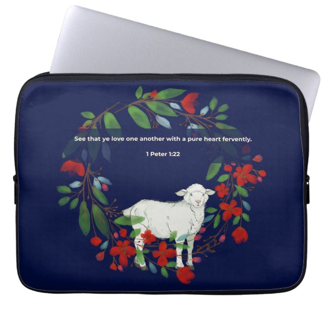 Liebt einander | Lamm- und Blumen-Laptop-Hülle Laptopschutzhülle (Vorderseite)