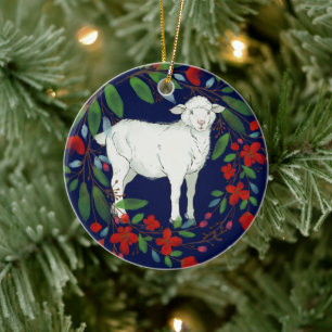 Liebt einander Lamm- und Blumenceramik-Ornament Keramik Ornament