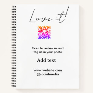 Liebt es, QR-Code scannen, Rezension, Social Media Notizbuch