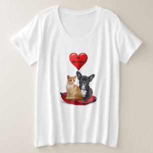 Liebt Französische Bulldoggen und Katzen Damen   Große Größe T-Shirt