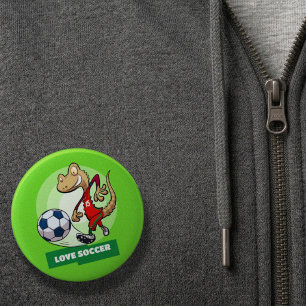 Liebt Fußball Süßer Gecko Lustiger Fußballspieler Button