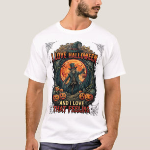 Liebt Halloween Skelett Vogelscheuche Vollmond Kür T-Shirt