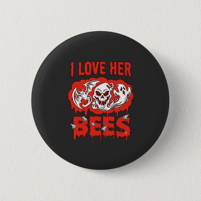 Liebt ihre Bienen Schädel Geist Fledermaus Blut Tr Button (Vorderseite)