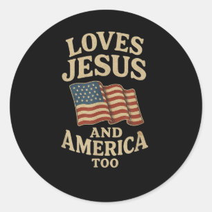 Liebt Jesus und Amerika auch zu teevintage Flagge Runder Aufkleber