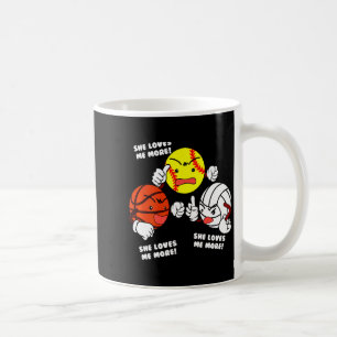 Liebt mehr Softball Basketball Volleyball T-Shirt Kaffeetasse