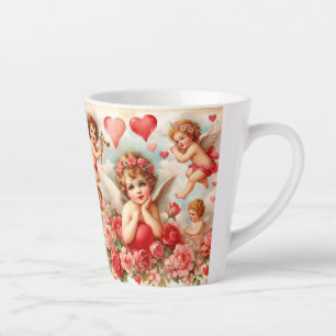 Liebt rosa Rosen Herzen Engel Latte Tasse