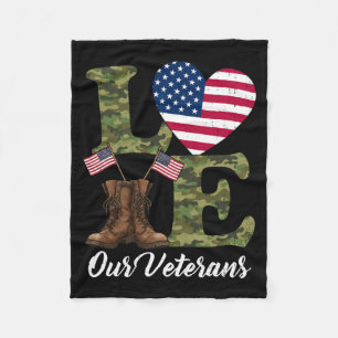 Liebt Veteranen USA-Flagge Herz Patriotisches Heer Fleecedecke