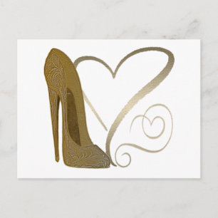 Liebt Vintage-Stilettoschuh und Herzen Postkarte