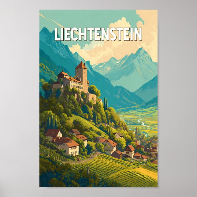 Liechtenstein Illustration Travel Art Vintage Poster (Vorne)