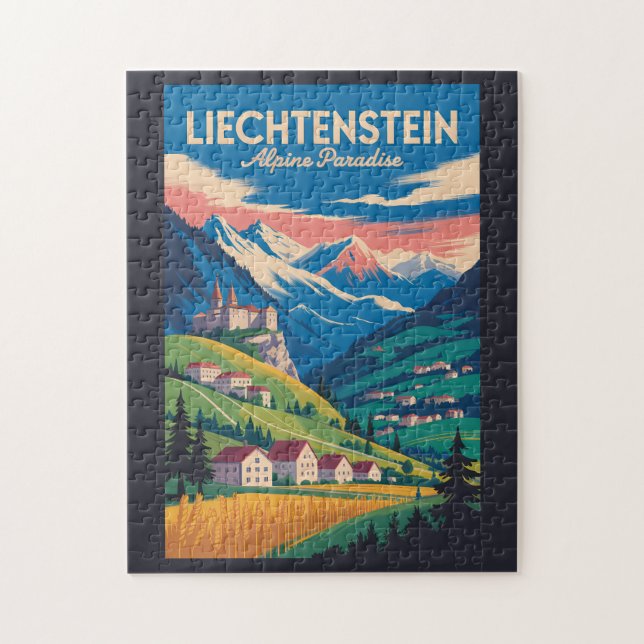 Liechtenstein Landscape Illustration Travel Art Puzzle (Vertikal)
