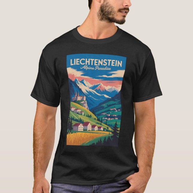 Liechtenstein Landscape Illustration Travel Art T-Shirt (Vorderseite)