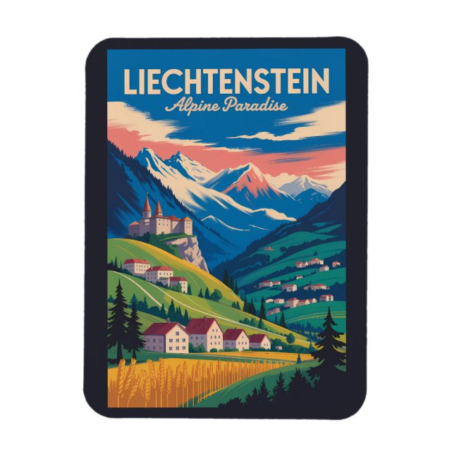 Liechtenstein Landschaft Illustration Reise Kunst Magnet (Vertikal)